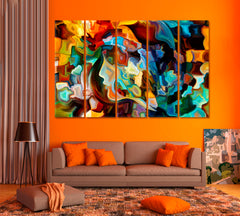 Inner World Abstract Allegory Graceful Profile Lines Colorful Shapes Contemporary Art Artesty 5 panels 36" x 24" 