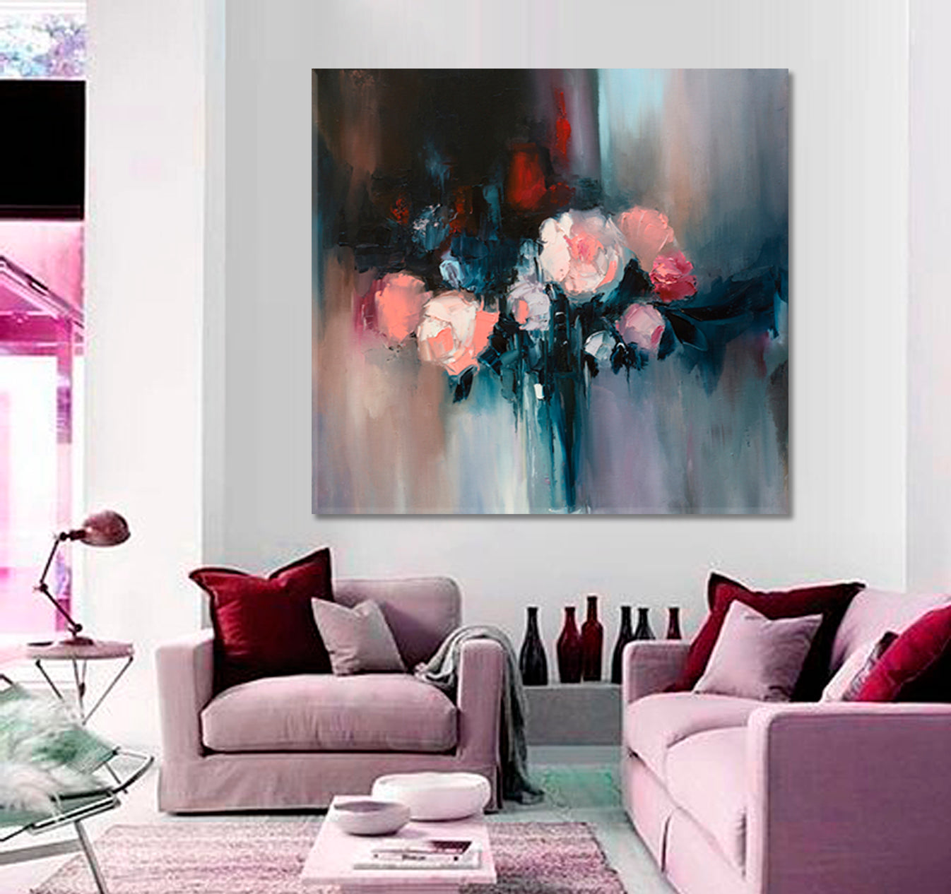 BOUQUET Colorful Flowers Floral Abstraction - Square Panel Fine Art Artesty   