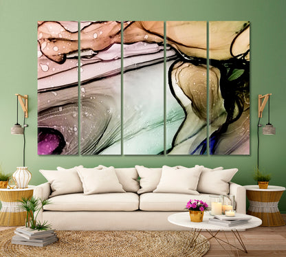 Transparent Clouds of Inks Fluid Art, Oriental Marbling Canvas Print Artesty 5 panels 36" x 24" 