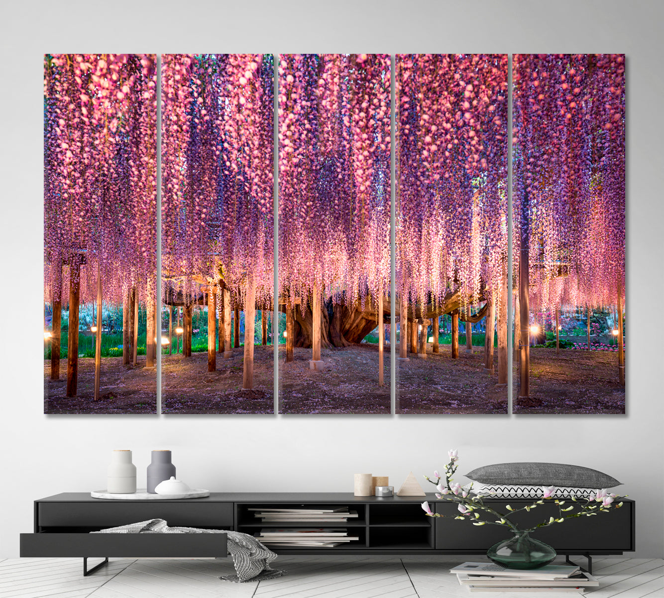 MAGICAL SPRING Japanese Wisteria Flower Ashikaga Park Japan Floral & Botanical Split Art Artesty 5 panels 36" x 24" 