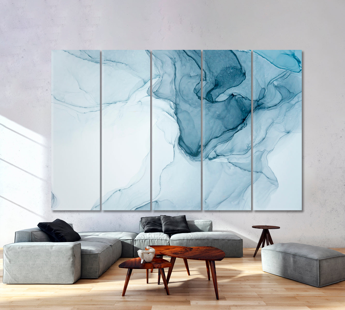 Marble Alcohol Ink Abstract Painting Soft Color Modern Artistic Motion Fluid Art, Oriental Marbling Canvas Print Artesty 5 panels 36" x 24" 