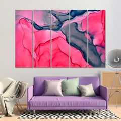 Abstract Fluid Marble Colorful Ink Colors Veins Fluid Art, Oriental Marbling Canvas Print Artesty 5 panels 36" x 24" 