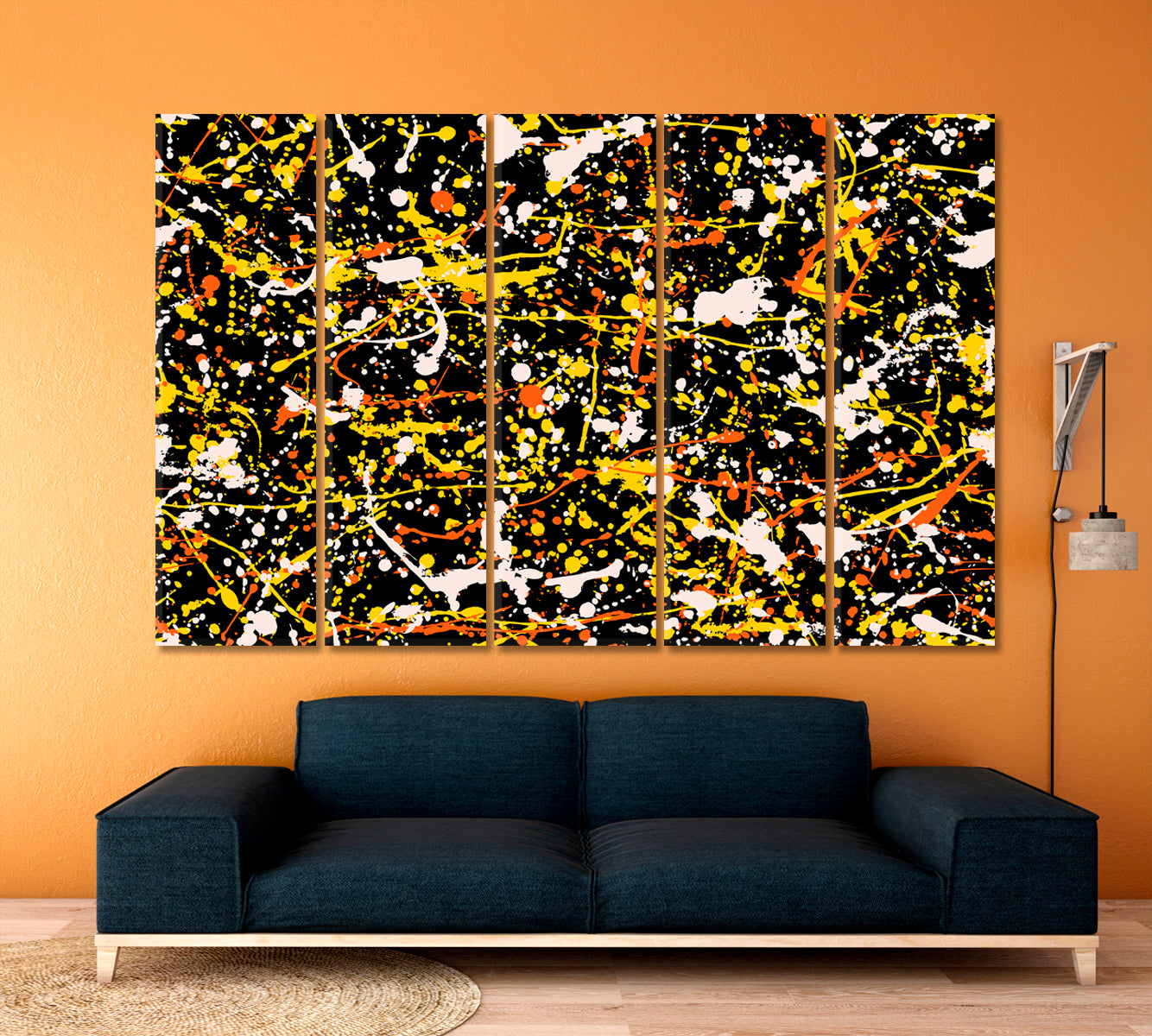 Multicolor Inspired Jackson Pollock Style  Drip Art Abstract Art Print Artesty 5 panels 36" x 24" 