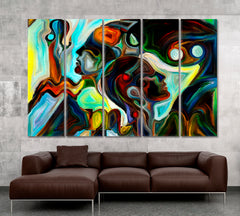 Human Symbols and Color Patterns Contemporary Art Artesty 5 panels 36" x 24" 
