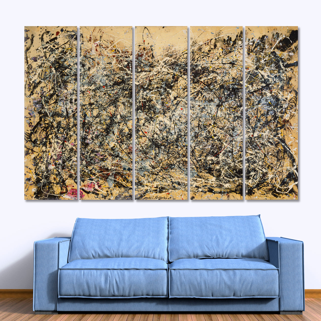 Daub Paint Abstract Pollock Style Abstract Art Print Artesty 5 panels 36" x 24" 