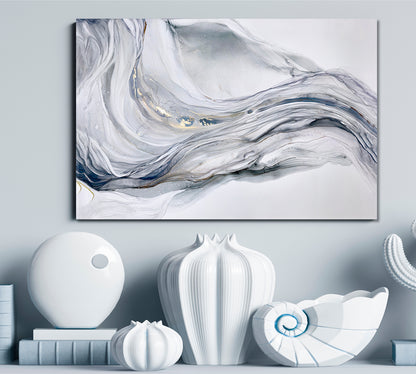 Beautiful Tender Blue Gray Abstract Waves Marble Effect Painting Fluid Art, Oriental Marbling Canvas Print Artesty   