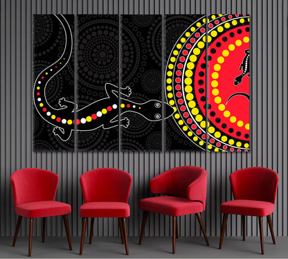 BLACK AND RED Lizard Abstract African Style Pattern Vivid Art Abstract Art Print Artesty 5 panels 36" x 24" 