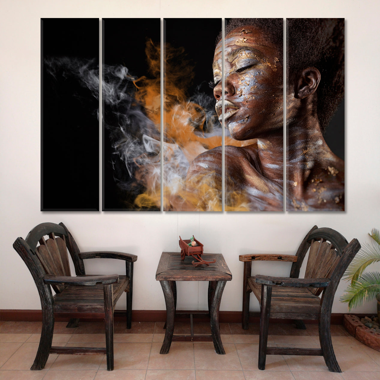 SMOKE Young African American Woman Body Art Photo Art Artesty 5 panels 36" x 24" 