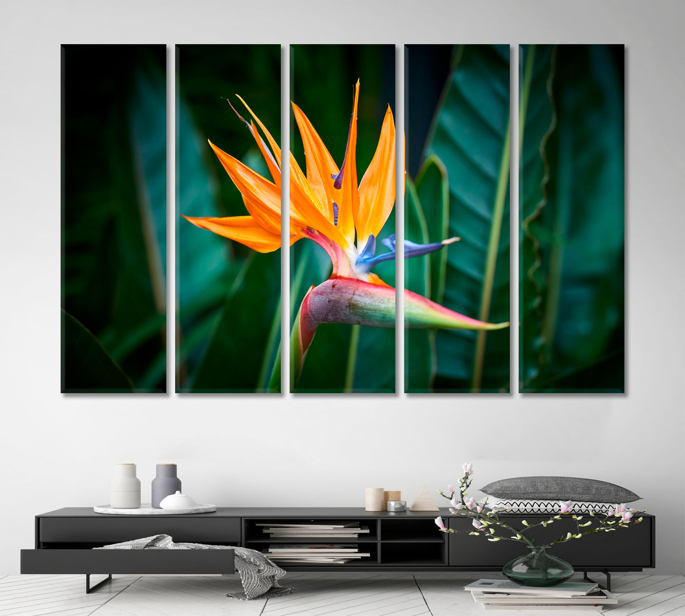 Beautiful Bird of Paradise Flower Art Floral & Botanical Split Art Artesty 5 panels 36" x 24" 