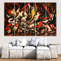FLAME Modern Jackson Pollock Style Fine Art Artesty 5 panels 36" x 24" 