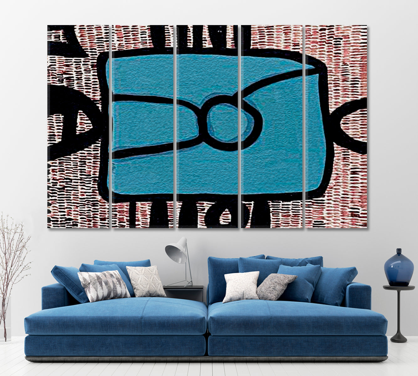 Trendy Abstract Expressionism Geometric Figurative Art Black Blue Brown Abstract Art Print Artesty 5 panels 36" x 24" 