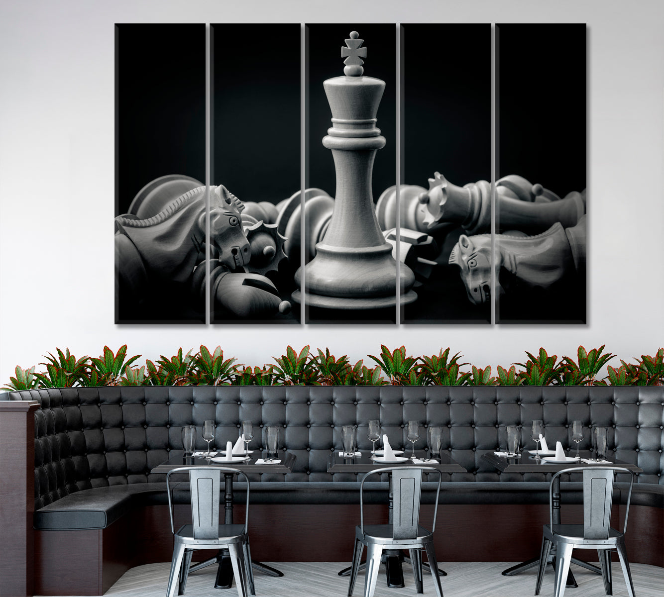 CHESS Black White King And Knight Leader Success Concept Poster Business Concept Wall Art Artesty 5 panels 36" x 24" 