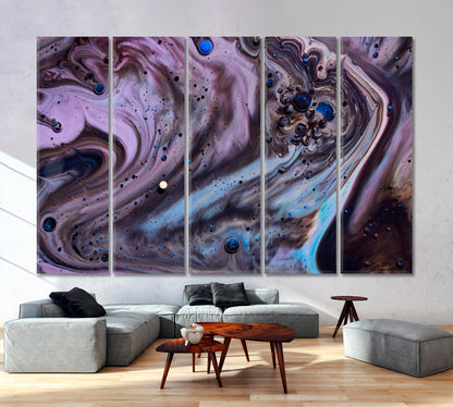 Purple Colorful Acrylic Bubbles Abstract Mixed Fluid Fluid Art, Oriental Marbling Canvas Print Artesty 5 panels 36" x 24" 