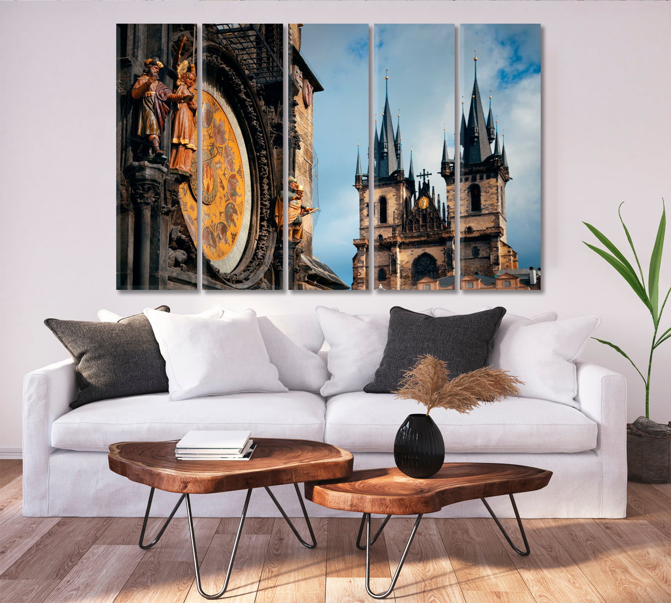 PRAGUE Astronomical Clock Old Town Square Czech Republic Canvas Print Cities Wall Art Artesty 5 panels 36" x 24" 