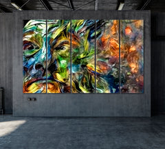 FACE OF NATURE  Contemporary Psychedelic Art Surreal Fantasy Large Art Print Décor Artesty 5 panels 36" x 24" 