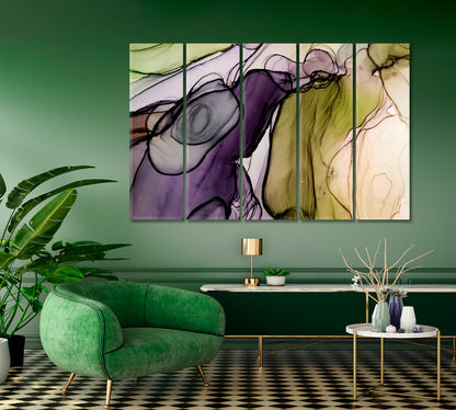 Ink Mix Purple Green Unique Marble Pattern Fluid Art, Oriental Marbling Canvas Print Artesty   