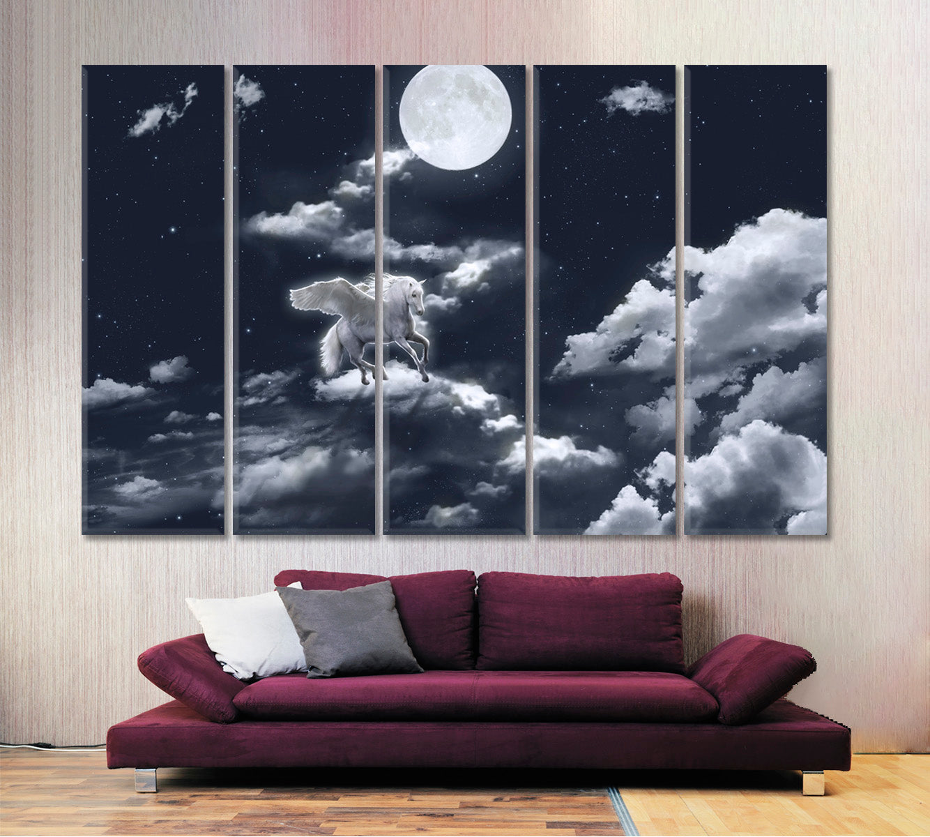 SKYSCAPE White Winged Horse Full Moon Skyscape Canvas Artesty   