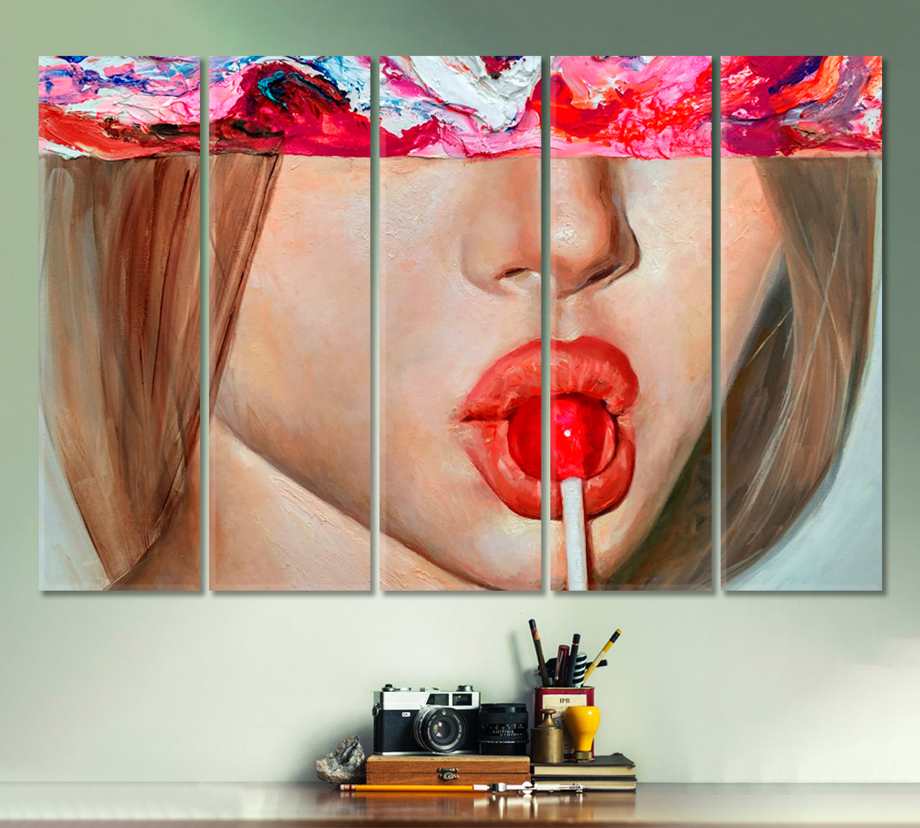 LOLLIPOP | Lollypop Candy-Coated Sweet Candy Red Lips Art Fantasy Woman Modern Fashion Canvas Print Fine Art Artesty   