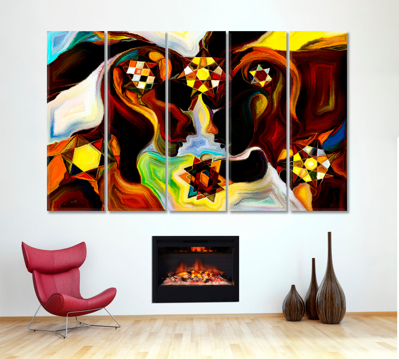 People and Paints in Shapes And Lines Abstract Design Abstract Art Print Artesty 5 panels 36" x 24" 