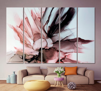 Sophisticated Pale Maroon Pattern Swirl Splash Liquid Ink Abstract Fluid Art, Oriental Marbling Canvas Print Artesty 5 panels 36" x 24" 