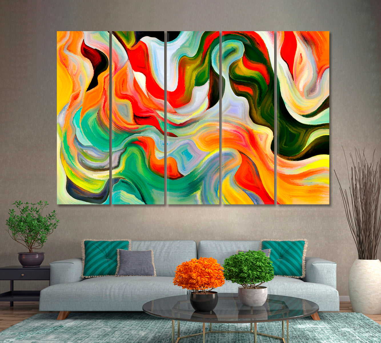 Shapes Within Beautiful Colorful Abstraction Abstract Art Print Artesty 5 panels 36" x 24" 