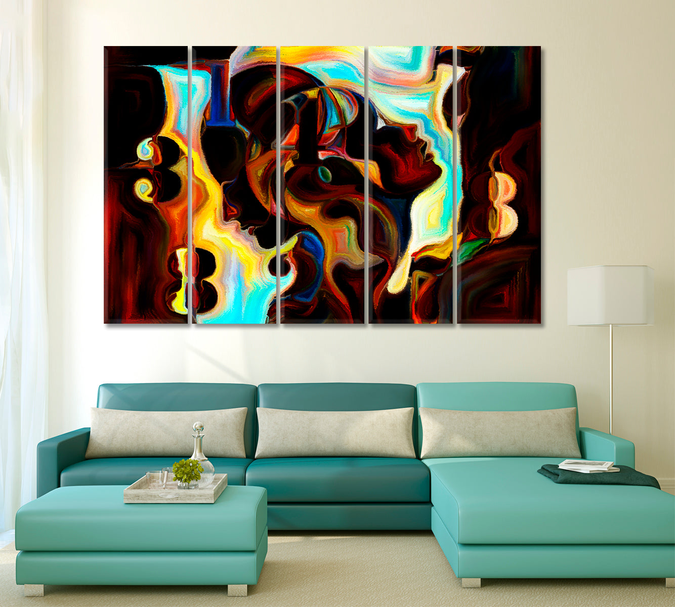 Abstract Forms Shapes Unique Design Wall Art Canvas Print Contemporary Art Artesty 5 panels 36" x 24" 