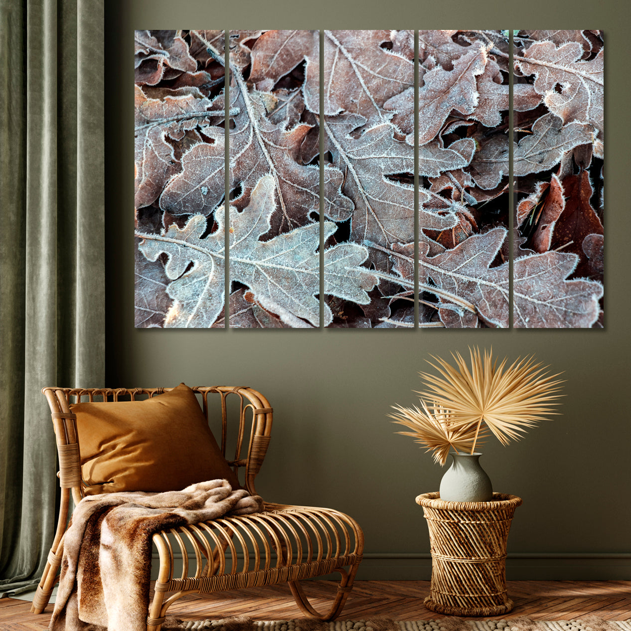 Frost on Brown Oak Leaf Floral & Botanical Split Art Artesty 5 panels 36" x 24" 