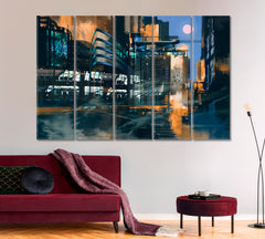 Sci-Fi Futuristic City Painting Cities Wall Art Artesty 5 panels 36" x 24" 