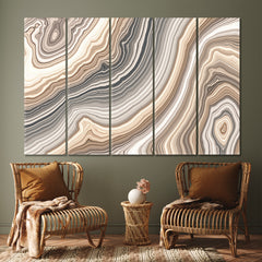 Beige Marble Pattern Curly Veins Abstract Soft Tones Abstract Art Print Artesty 5 panels 36" x 24" 