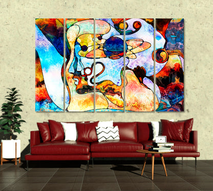 UNITY OF LIFE Human Face Symbols and Shapes Celestial Home Canvas Décor Artesty 5 panels 36" x 24" 