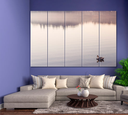 SERENITY Peaceful Landscape Water Reflection Bodensee Lake Germany Little Bird Duck Flapping Wings in the Water Scenery Landscape Fine Art Print Artesty   