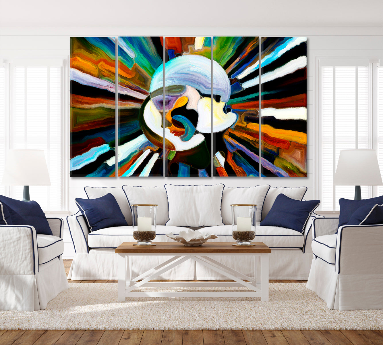 Think Different, Human Profiles Abstract Patterns And Colors Abstract Art Print Artesty 5 panels 36" x 24" 