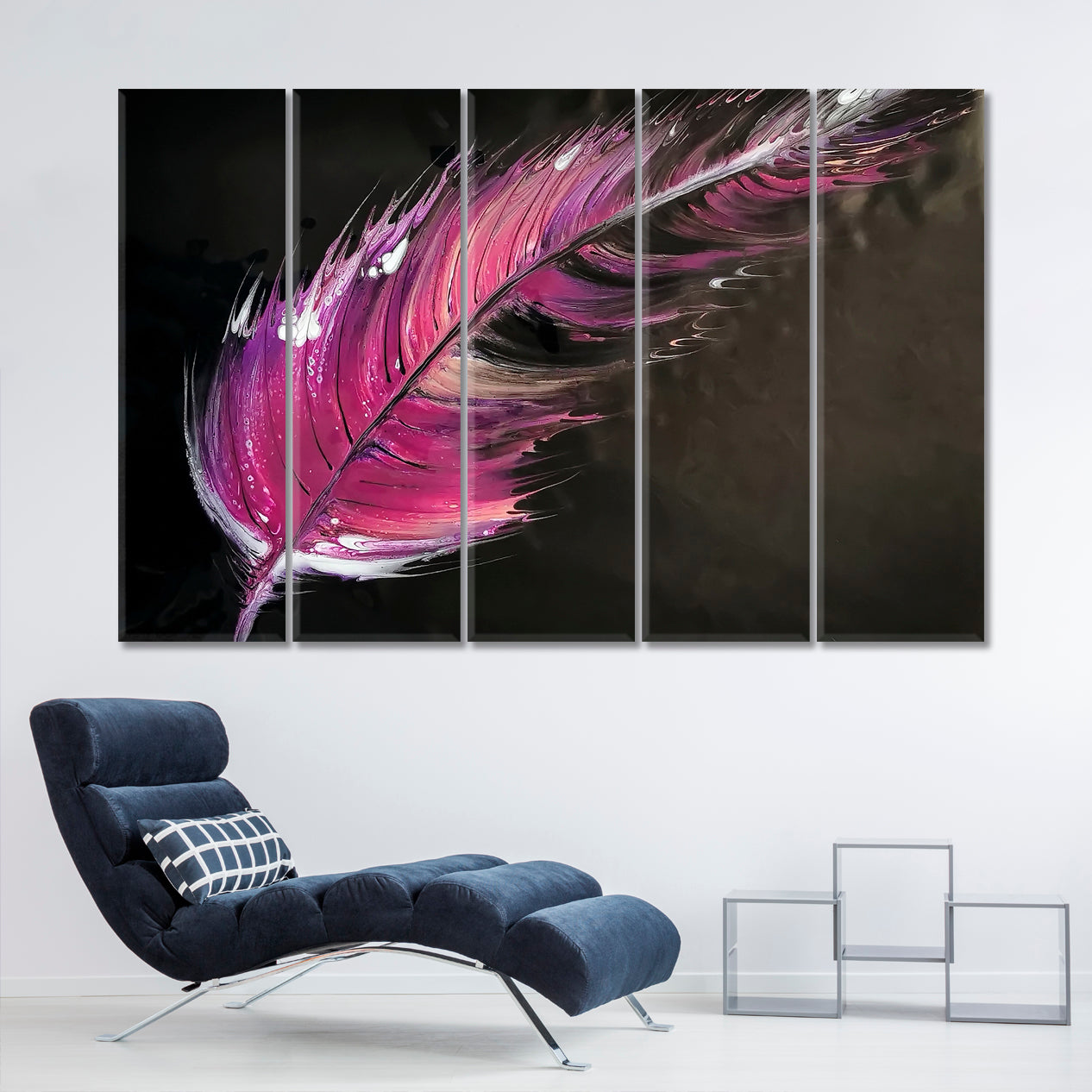 Pink Feather On Black Artwork Fine Art Artesty 5 panels 36" x 24" 