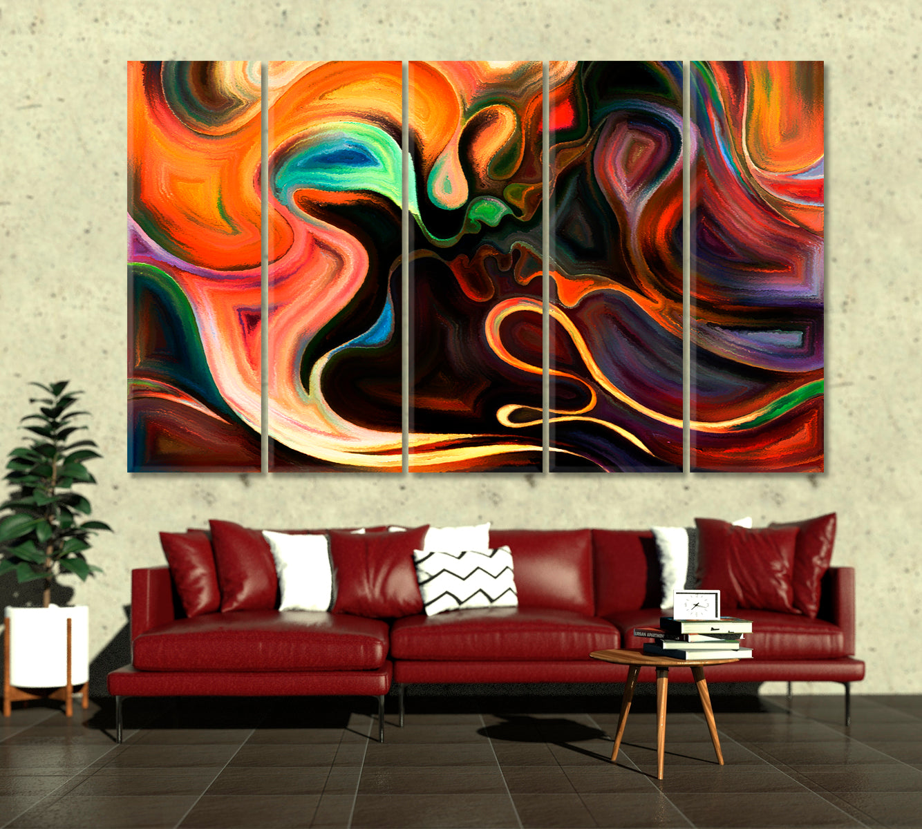 Feminine and Male Colorful Curves Game Abstract Art Print Artesty 5 panels 36" x 24" 
