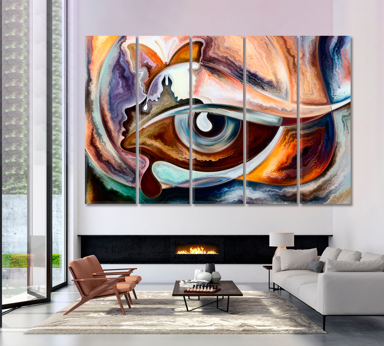 FLOWING CURVES Thoughts Vibrant Patterns Consciousness Art Artesty 5 panels 36" x 24" 