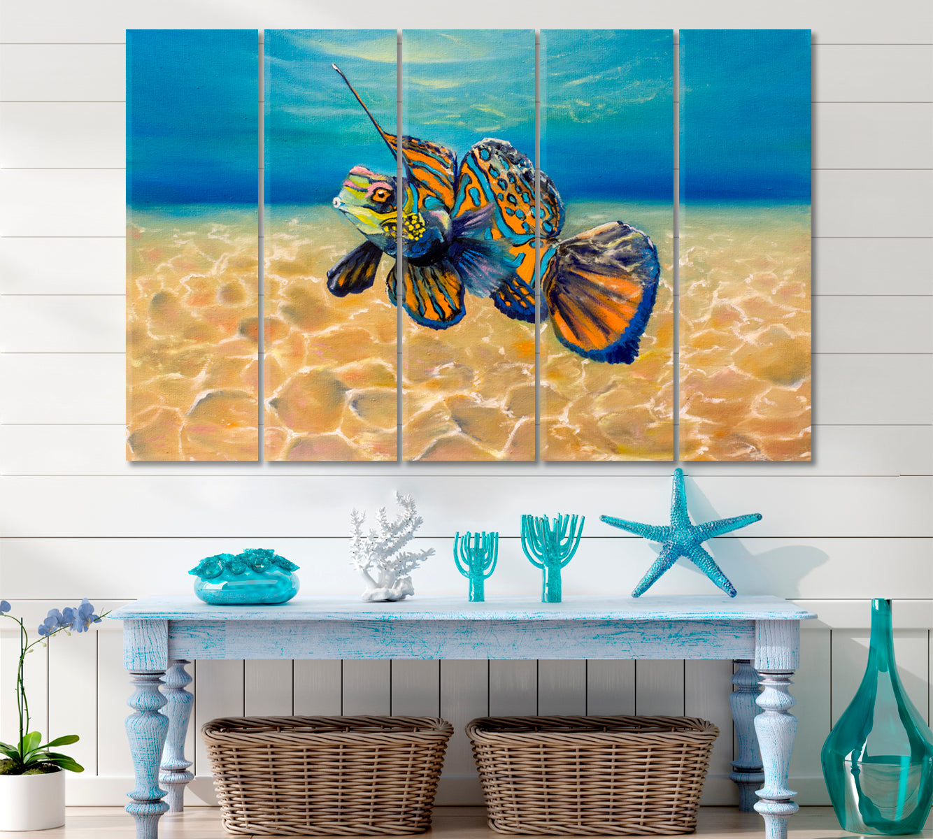 NAUTICAL Mandarin Fish Sea Bottom Landscape Nautical, Sea Life Pattern Art Artesty 5 panels 36" x 24" 