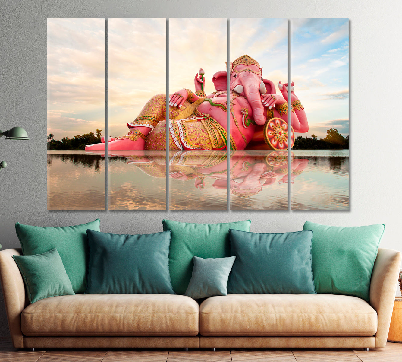 Biggest Ganesh in the World Asian Style Canvas Print Wall Art Artesty 5 panels 36" x 24" 