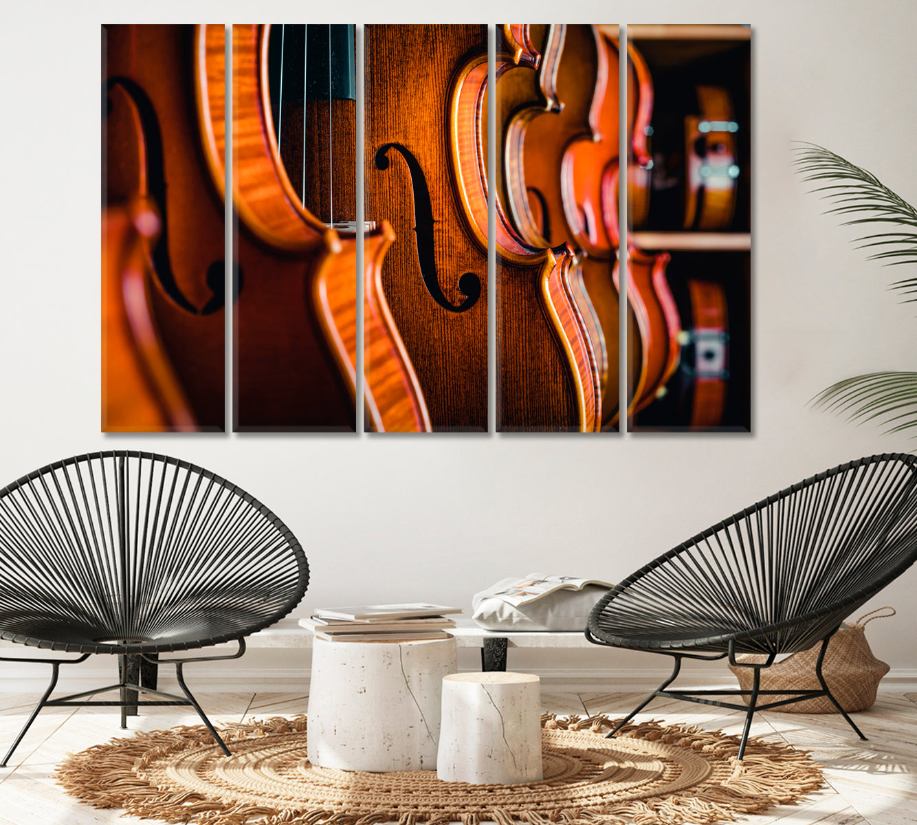 Various Wooden Classic Violins Musical Instrument Music Wall Panels Artesty 5 panels 36" x 24" 