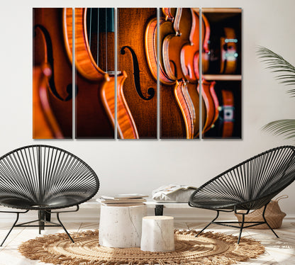 Various Wooden Classic Violins Musical Instrument Music Wall Panels Artesty 5 panels 36" x 24" 