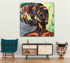 Black Lives Matter African Woman Turban Portrait Pop Art Style African Style Canvas Print Artesty 1 Panel 12"x12" 