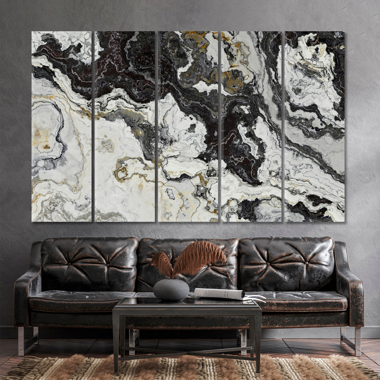 Black White Marble Pattern Curly Grey Veins Abstract Marble Oriental Art Print Canvas Artesty   