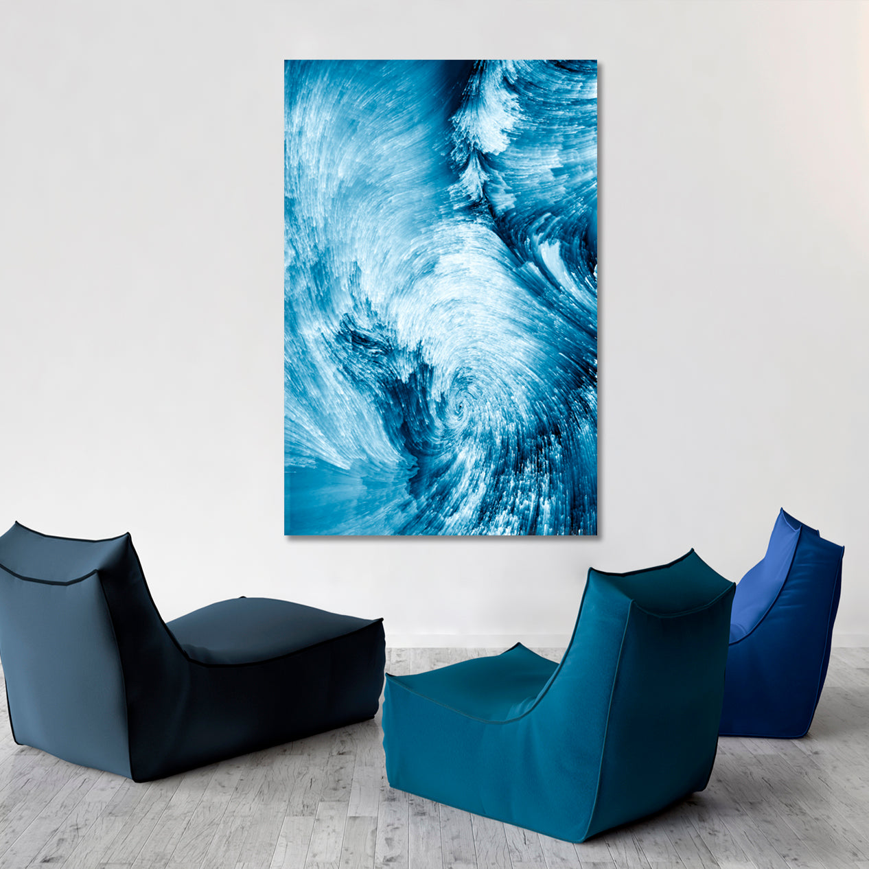 Blue Color Swirls - Vertical 1 panel Fluid Art, Oriental Marbling Canvas Print Artesty   