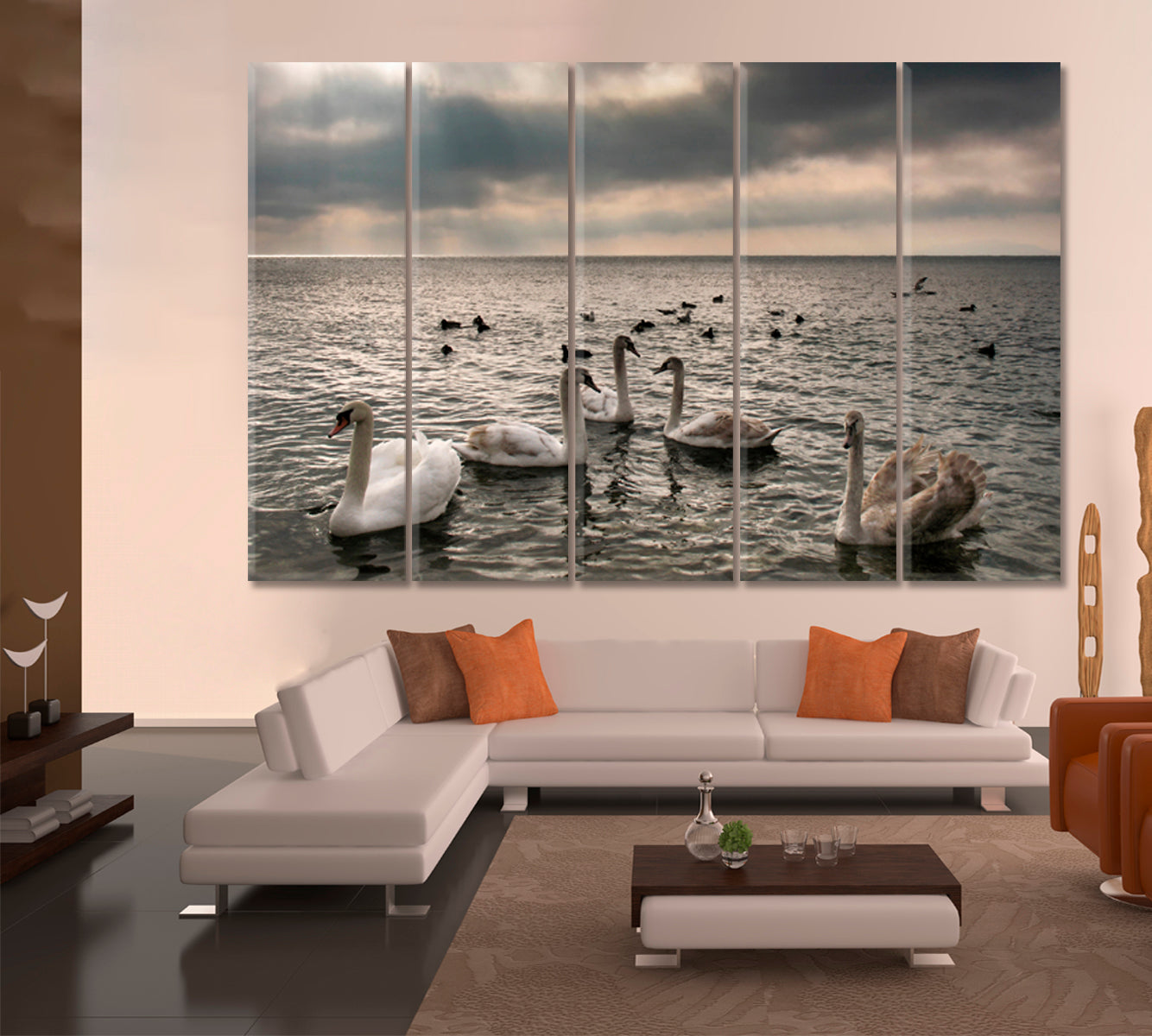 Panoramic Nature Landscape Graceful Wild Swan Flock Beautiful Birds Animals Canvas Print Artesty   