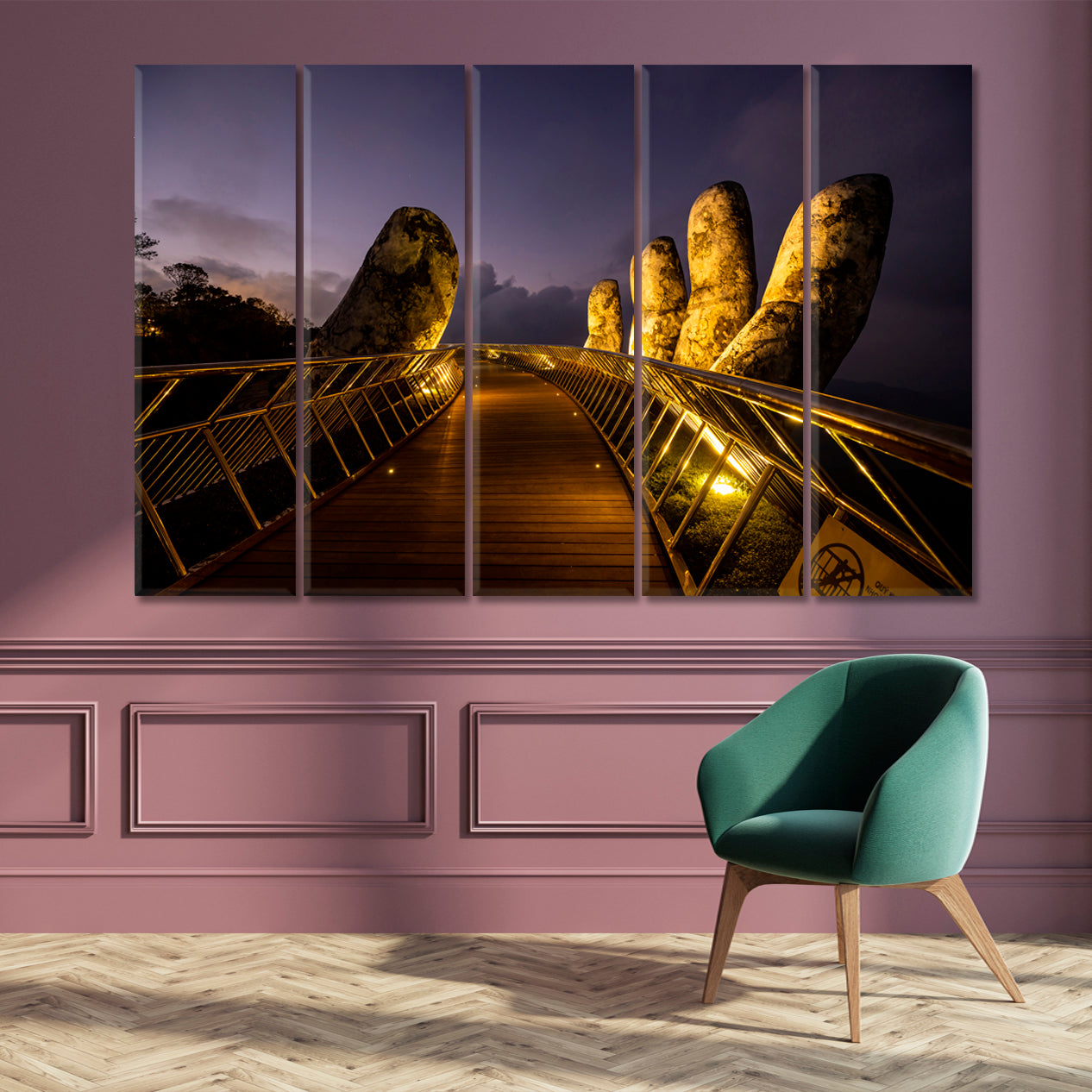 Golden Bridge of Da Nang Vietnam Famous Landmarks Artwork Print Artesty 5 panels 36" x 24" 