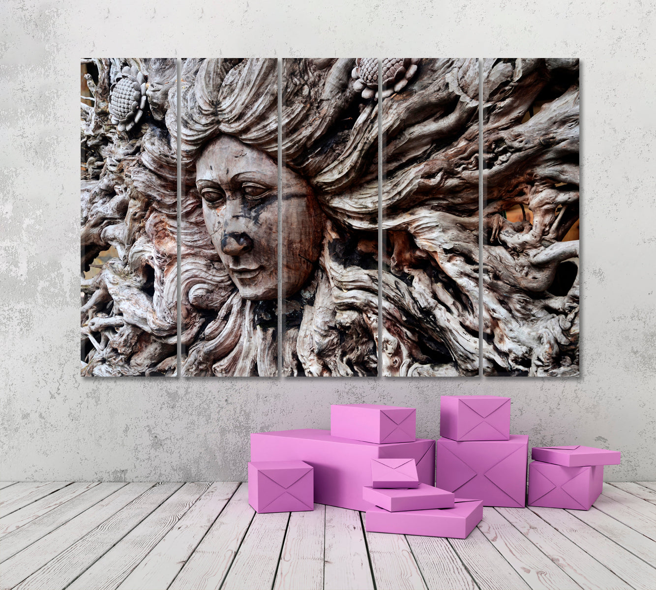 ROOT CARVING  Wood Amasing Nature Abstract Naturalism Art Abstract Art Print Artesty 5 panels 36" x 24" 