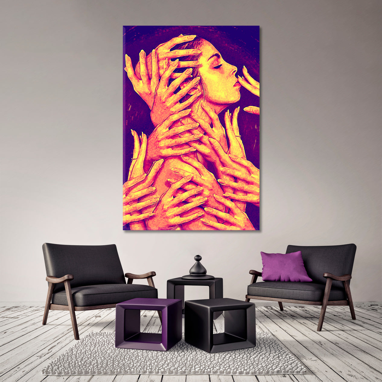 HANDS Touch Woman Face Moden Abstract Contemporary Art Artesty 1 Panel 16"x24" 