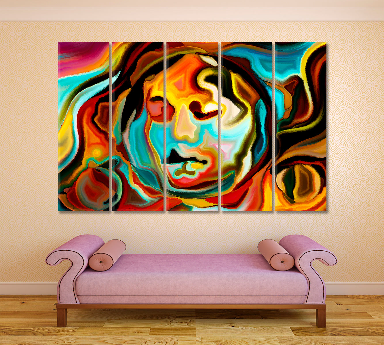 Composition of Human Features, Colors and Abstract Shapes Abstract Art Print Artesty 5 panels 36" x 24" 