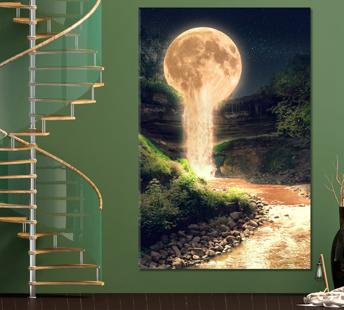 Surreal Dreamlike Landscape of Moonlight Flowing Like Water in a River - Vertical Surreal Fantasy Large Art Print Décor Artesty 1 Panel 16"x24" 