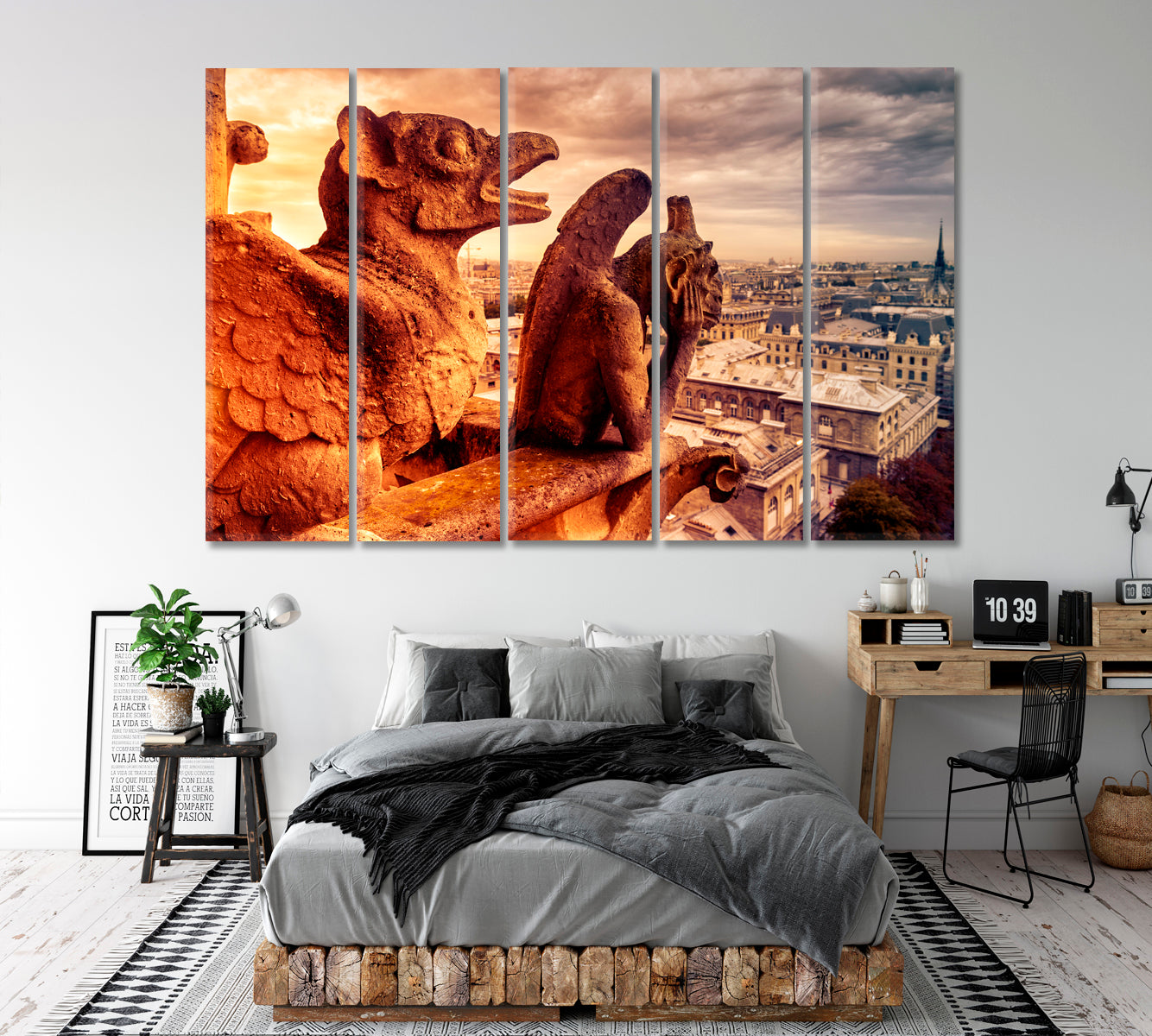 Famous Landmark Vintage Paris Famous Landmarks Artwork Print Artesty 5 panels 36" x 24" 