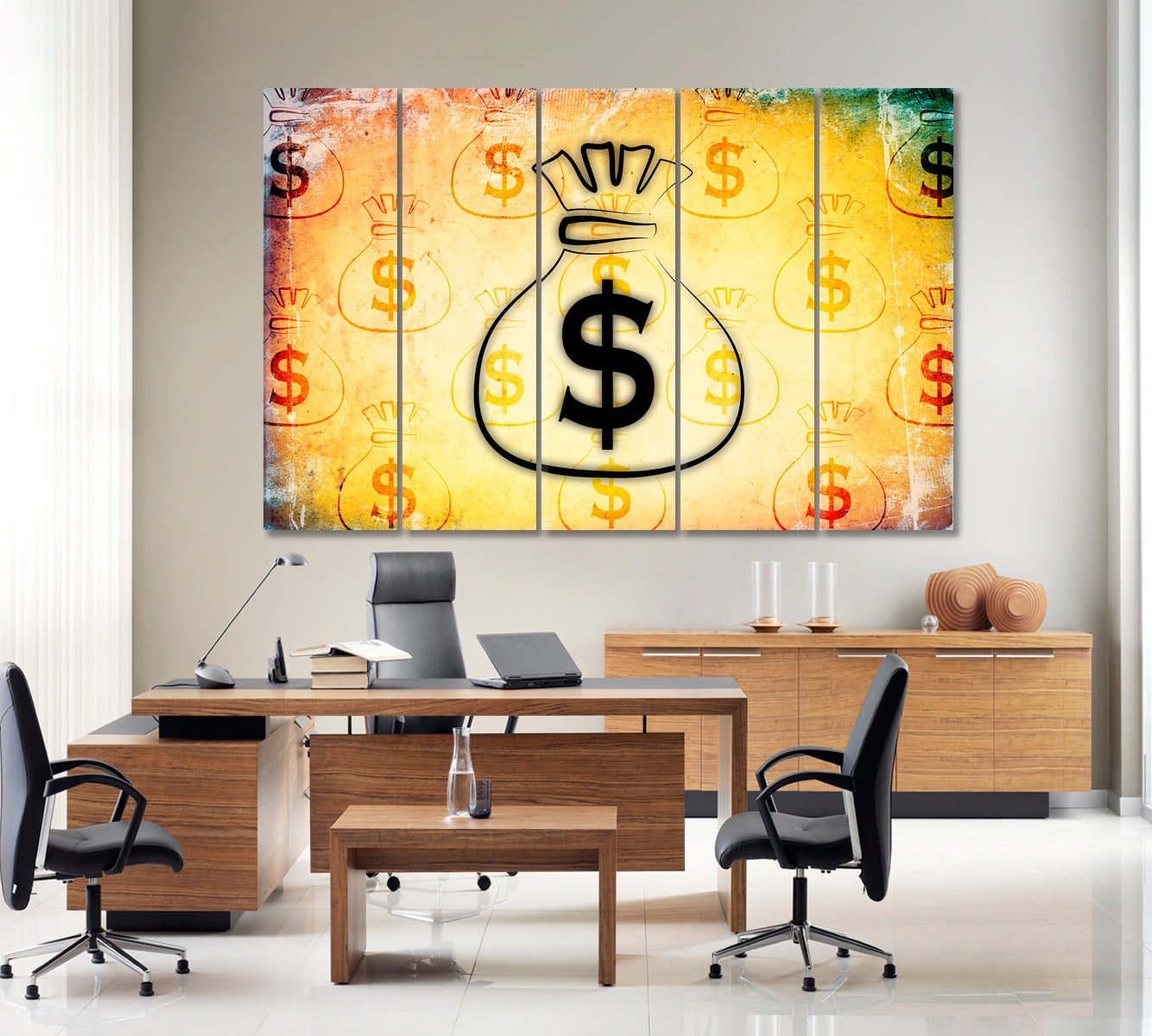 DOLLAR ICON Money Bag Business Fortune Business Concept Wall Art Artesty 5 panels 36" x 24" 